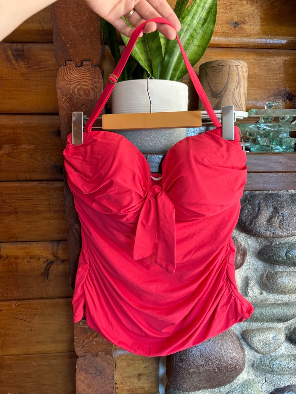 Bleu Rod Beattie Red Ruched Tie Front Tankini Swim Top